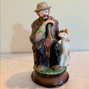 Emmett Kelly Porcelain Music Box, plays SEND IN THE CLOWNS, Vintage